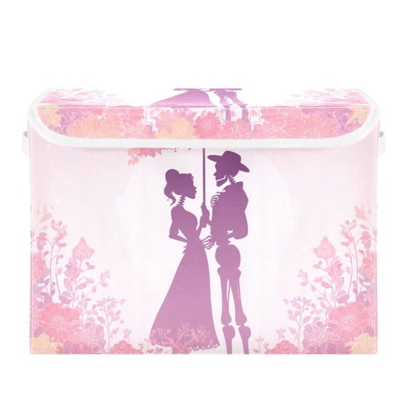 Dreamy Skeleton Couple under Umbrella Valentine Foldable Storage Bins with Lids Handles Collapsible Storage Containers Tote Boxes 16.5 x 12.6 x 11.8 inches