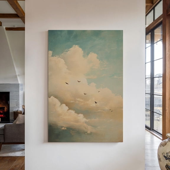 Dreamy Sky With Birds Wall Art, Soft Pastel Clouds Print, Minimalist Nature Decor For Serene Modern Spaces Wall Art, Modern Wall Decor, 8x12 UNFRAMED