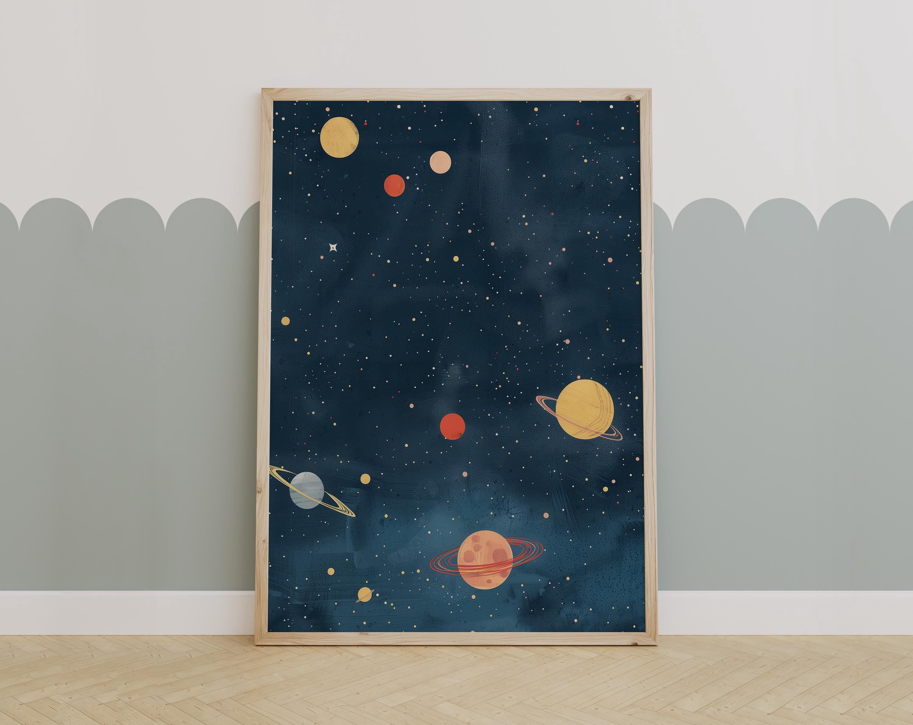 Dreamy Space Art For Kids Room Planet Nursery Cosmic Star Illustration ...
