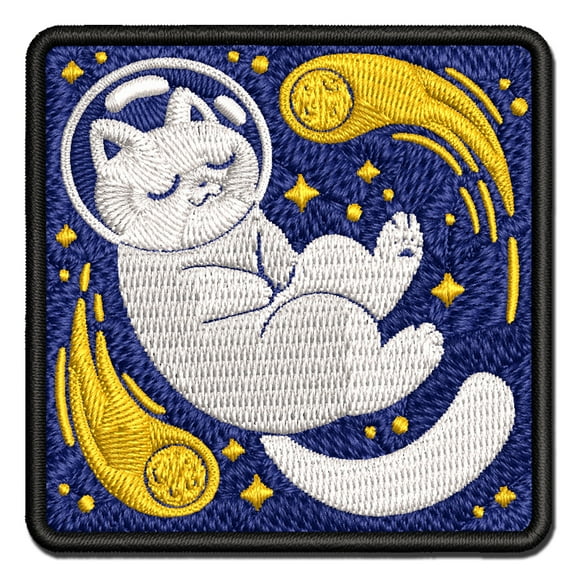 Dreamy Space Cat Applique Multi-Color Embroidered Hook & Loop Patch - 3.5 Inch Large