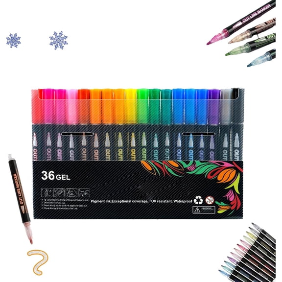 Dreamy Sparkle Dual-Line Contour Pen, 12/24/36/48 Colors Double Line Outline Pens, Marker Pen for Highlight, Outline Markers Outline Metallic Markers Pen for Highlight (24 Colors)