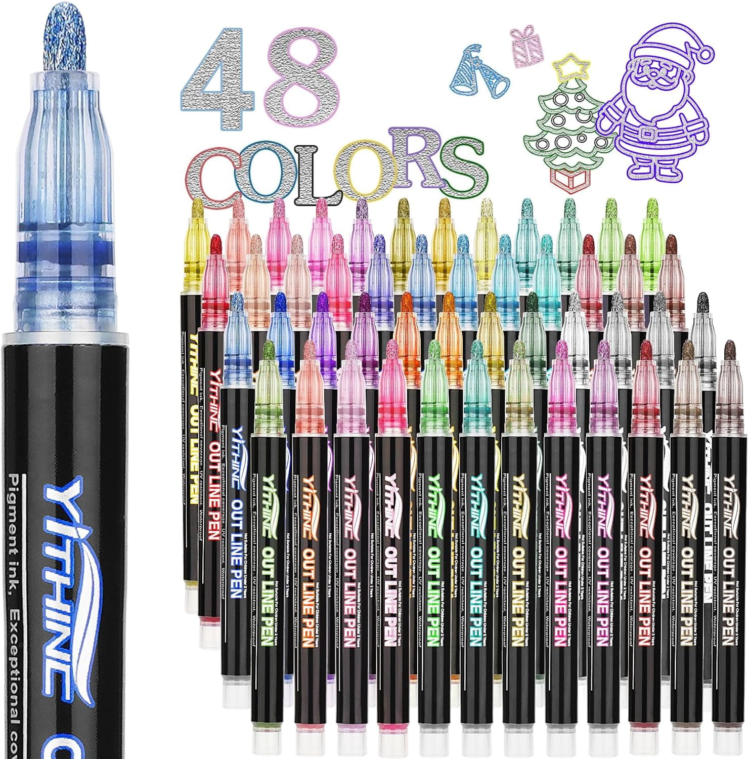 Dreamy Sparkle Dual-Line Contour Pen, 12 Colors Self-Outlining Glitter Markers, Shimmer Gel Pens for Drawing on Paper Fabric Rock Canvas, Art Crafts Supplies & Creative Gifts
