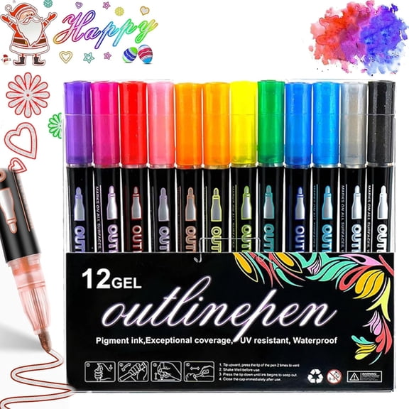 Dreamy Sparkle Dual-Line Contour Pen, 2026New 12/24/36/48 Colors Double Line Outline Art Pen Marker Pens, 2mm Precision Tip, Quick-Dry Ink for Drawing, Coloring & DIY Crafts