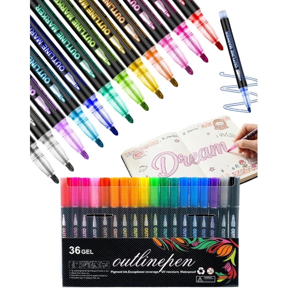 Dreamy Sparkle Dual-Line Contour Pen - 48 Colors Quick Dry Self-Outlining Glitter Pens, DIY Double-Glow Permanent Markers for Art, Drawing, Doodling, Card Making (48)
