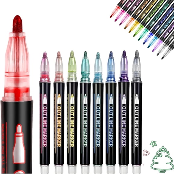 Dreamy Sparkle Dual-Line Contour Pen - 48 Colors Quick Dry Self-Outlining Glitter Pens, DIY Double-Glow Permanent Markers for Art, Drawing, Doodling, Card Making