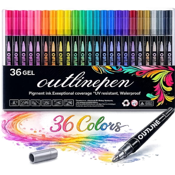 Dreamy Sparkle Dual-Line Contour Pen,8/12/24/36/48/60 Colors Outline Marker,0.08-0.12in Precision Tip,Quick-Dry Ink for Drawing,Coloring & DIY Crafts