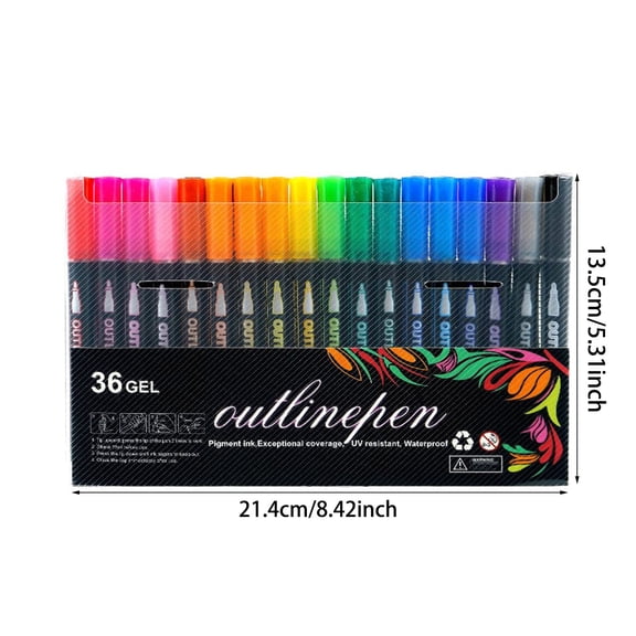 Dreamy Sparkle Dual-Line Contour Pen-8/12/24/36/48/60 Colors Self Outlining Glitter Markers Dual Line Sparkle Pens Outlinepens Metallic Quick-Dry Ink for Drawing Coloring & DIY