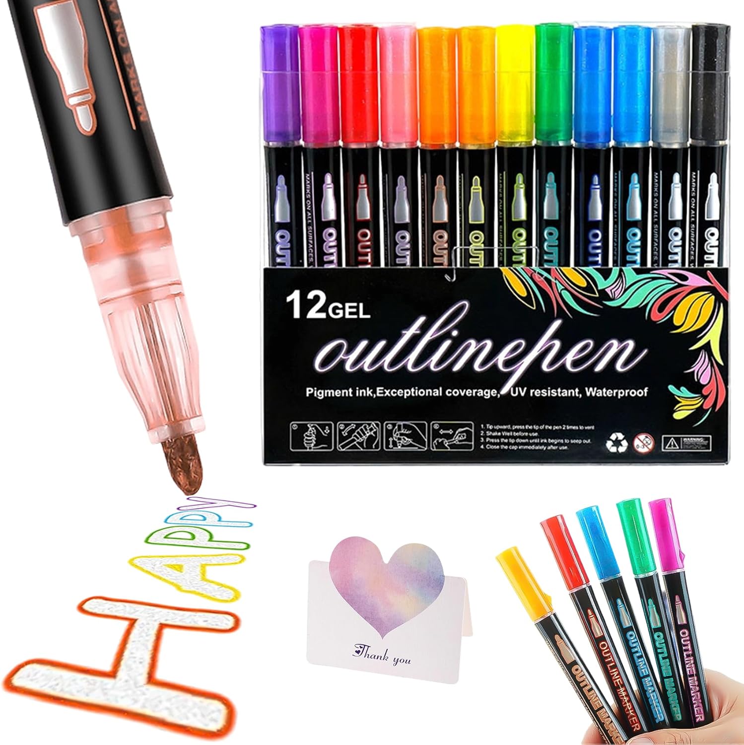 Dreamy Sparkle Dual-Line Contour Pen, 8/12/24/36/48/60 Colors Self ...