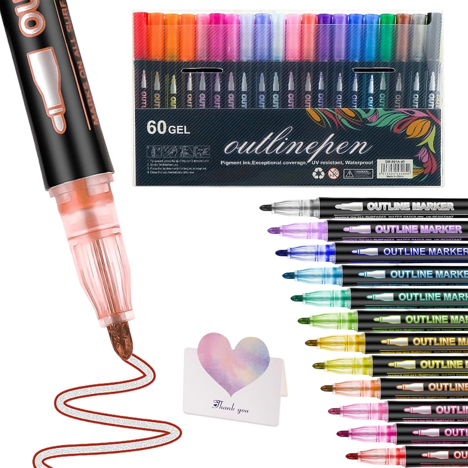 Dreamy Sparkle Dual-Line Contour Pen, 8/12/24/36/48/60 Colors Self ...