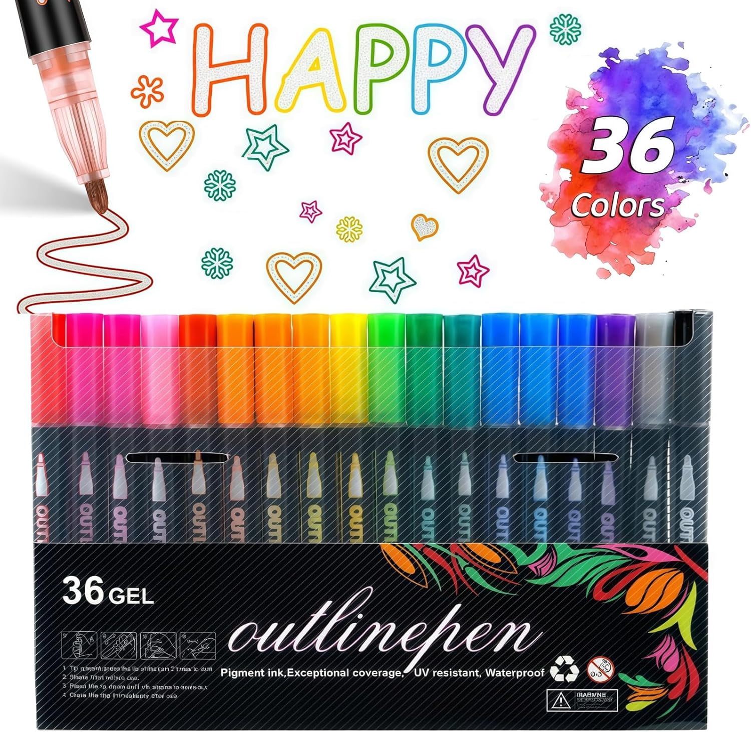 Dreamy Sparkle Dual-Line Contour Pen,8/12/24/36/48 Colors Double Line Self Outlining Metallic Gel Markers,Quick-Dry Ink for Drawing, Coloring & DIY Crafts