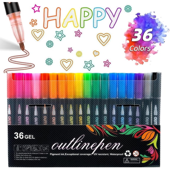 Dreamy Sparkle Dual-Line Contour Pen,8/12/24/36/48 Colors Double Line Self Outlining Metallic Gel Markers,Quick-Dry Ink for Drawing, Coloring & DIY Crafts