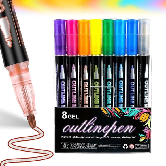 Dreamy Sparkle Dual-Line Contour Pen,8/12/24/36/48 Colors Double Line Self Outlining Metallic Gel Markers,Quick-Dry Ink for Drawing, Coloring & DIY Crafts