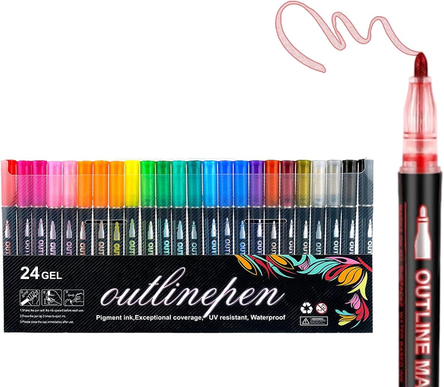 Dreamy Sparkle Dual-Line Contour Pen, 8/12/24/36/Colors Outline Art Pen with Metallic Sparkle, Quick-Dry Ink Marker for Drawing, Coloring and DIY Crafts