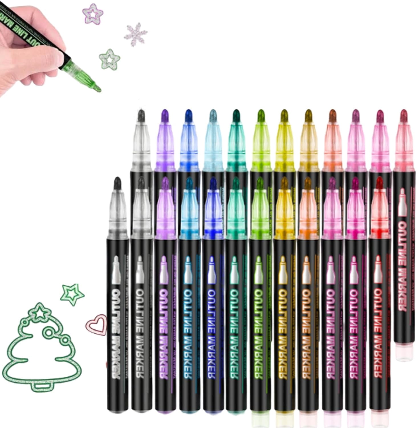 Dreamy Sparkle Dual-Line Contour Pen, Double Line Outline Art Marker with Metallic Effect for Crafts, Card Making, Note Highlighting
