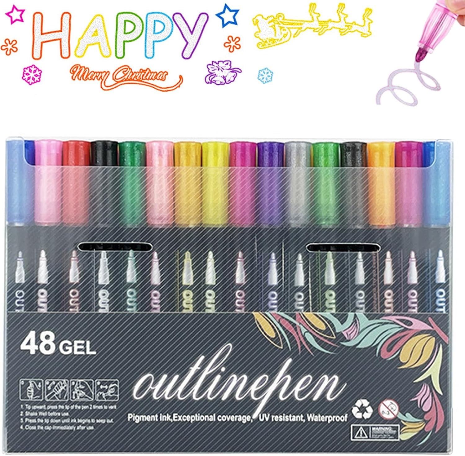 Dreamy Sparkle Dual-Line Contour Pen, Double Line Outline Markers, Glitter Outline Paint Markers, Sparkle Dual-Line Contour Pen for DIY Crafts, Greeting Cards, Doodling(48Colors)