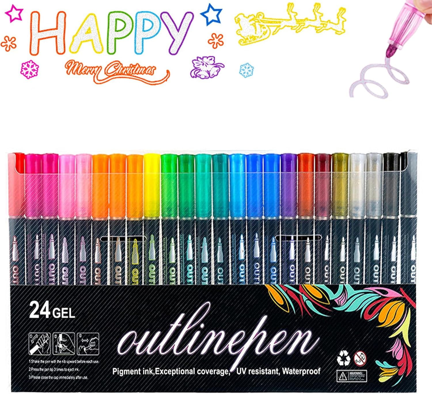Dreamy Sparkle Dual-Line Contour Pen, Double Line Outline Markers, Glitter Outline Paint Markers, Sparkle Dual-Line Contour Pen for DIY Crafts, Greeting Cards, Doodling(24Colors)