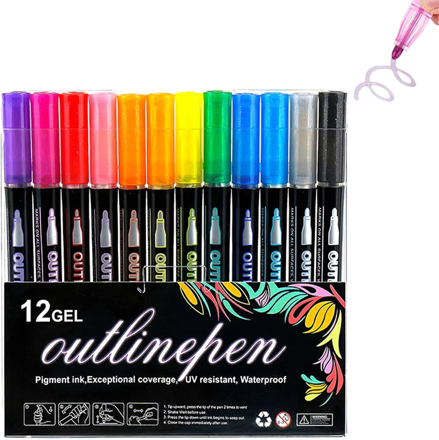 Dreamy Sparkle Dual-Line Contour Pen, Double Line Outline Markers, Glitter Outline Paint Markers, Sparkle Dual-Line Contour Pen for DIY Crafts, Greeting Cards, Doodling(12Colors)