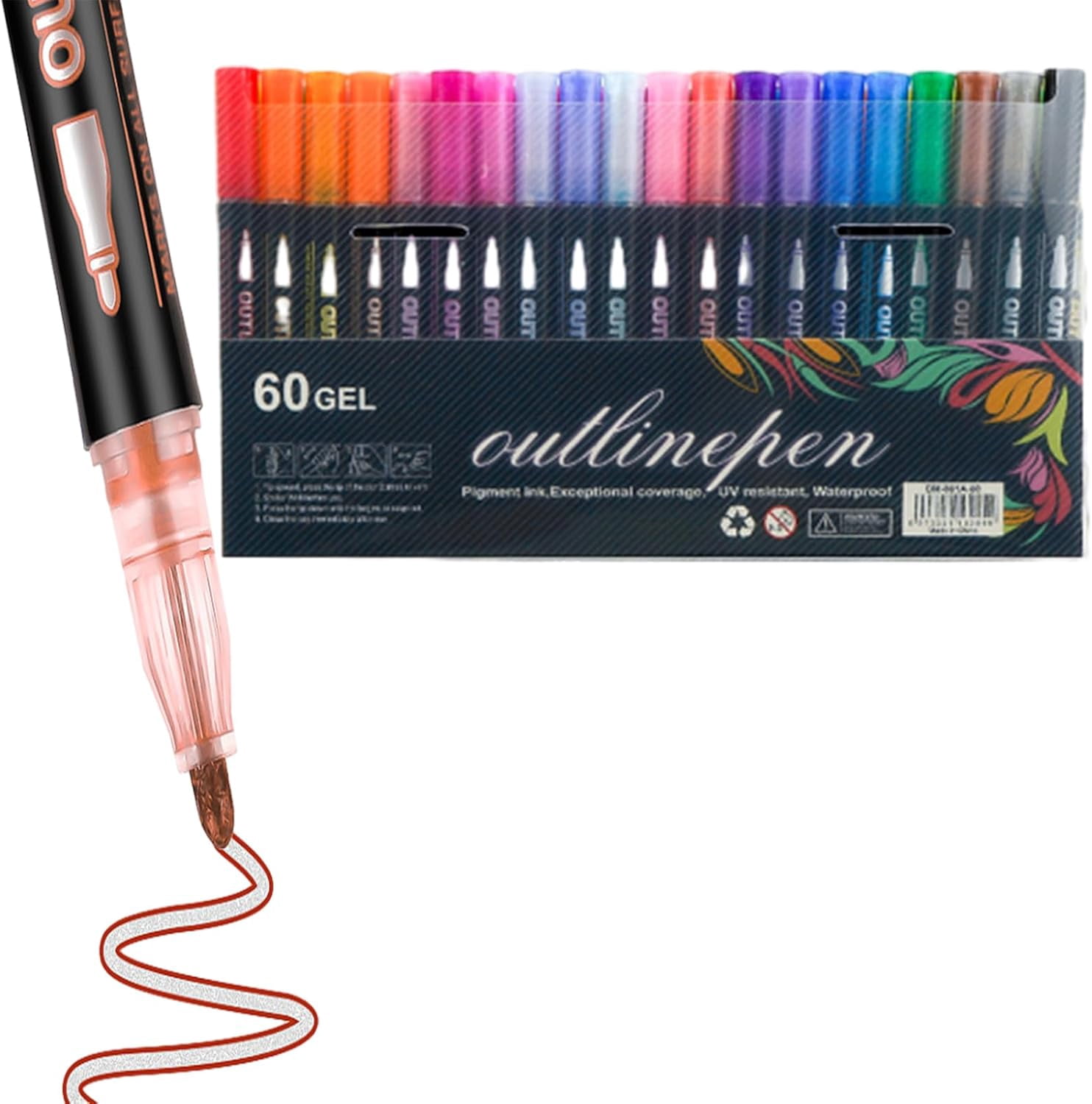 Dreamy Sparkle Dual-Line Contour Pen, Double Line Super Squiggles Glitter & Metallic Markers, 8/12/24/36/48/60 Colors Self-Outline Metallic Markers Glitter Writing Drawing Pens