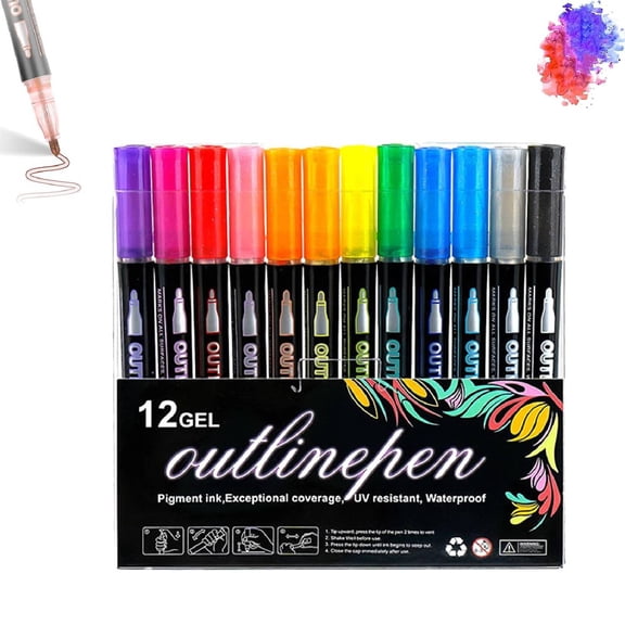 Dreamy Sparkle Dual-Line Contour Pen, Dreamy Sparkle Dual Pen, Outline Pen, 12/24/36/48 Colors, For Art and DIY (12 Color Sets)