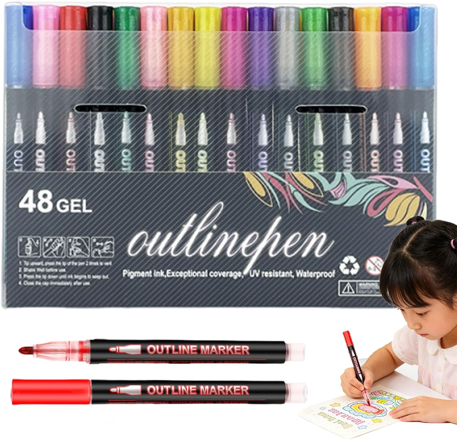 Dreamy Sparkle Dual-Line Contour Pen, Dual-Line Highlighter, Double Line Outline Pen Sparkle Markers, Quick-Dry Ink for Drawing, Coloring & DIY Crafts
