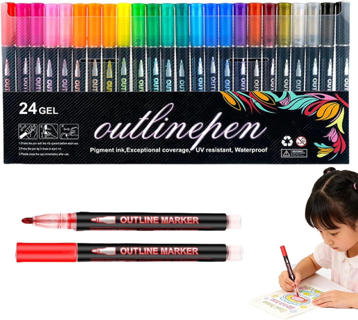 Dreamy Sparkle Dual-Line Contour Pen, Dual-Line Highlighter, Double Line Outline Pen Sparkle Markers, Quick-Dry Ink for Drawing, Coloring & DIY Crafts