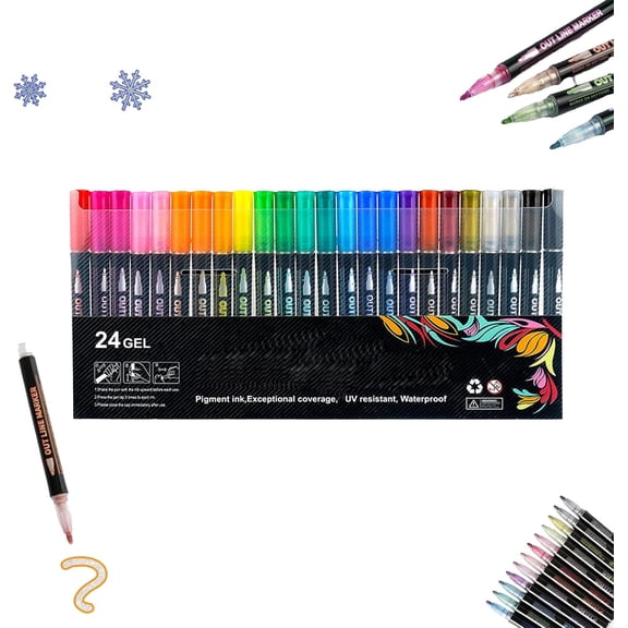Dreamy Sparkle Dual-Line Contour Pen, Long-Lasting and Fast-Drying Ink, Self Outlining Glitter Markers, Outline Fluorescent Metallic Marker Pens for DIY Crafts