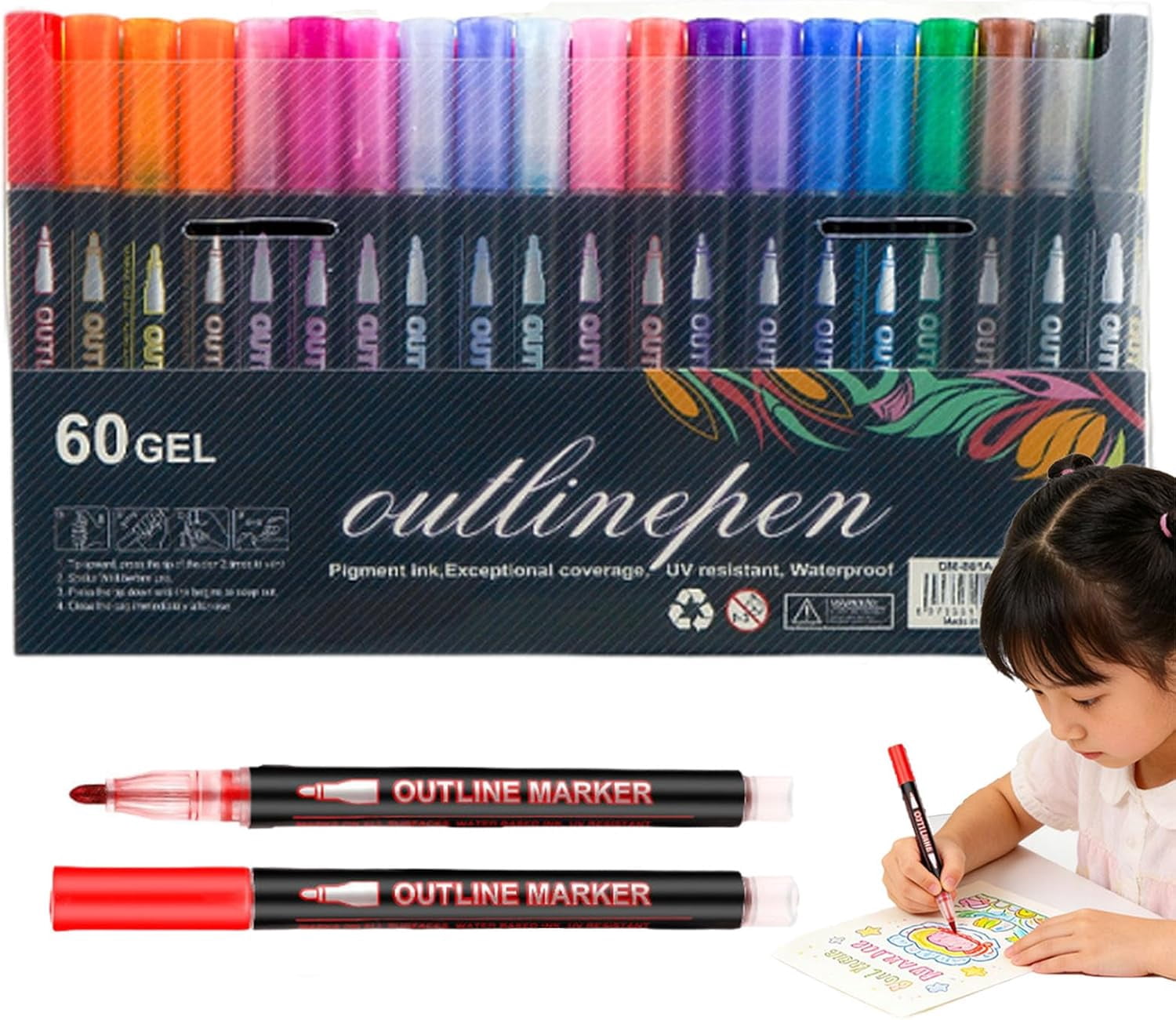 Dreamy Sparkle Dual-Line Contour Pen Set,  Double Line Art Pen with Metallic Outline for Drawing Coloring & DIY Crafts, Quick-Dry Ink