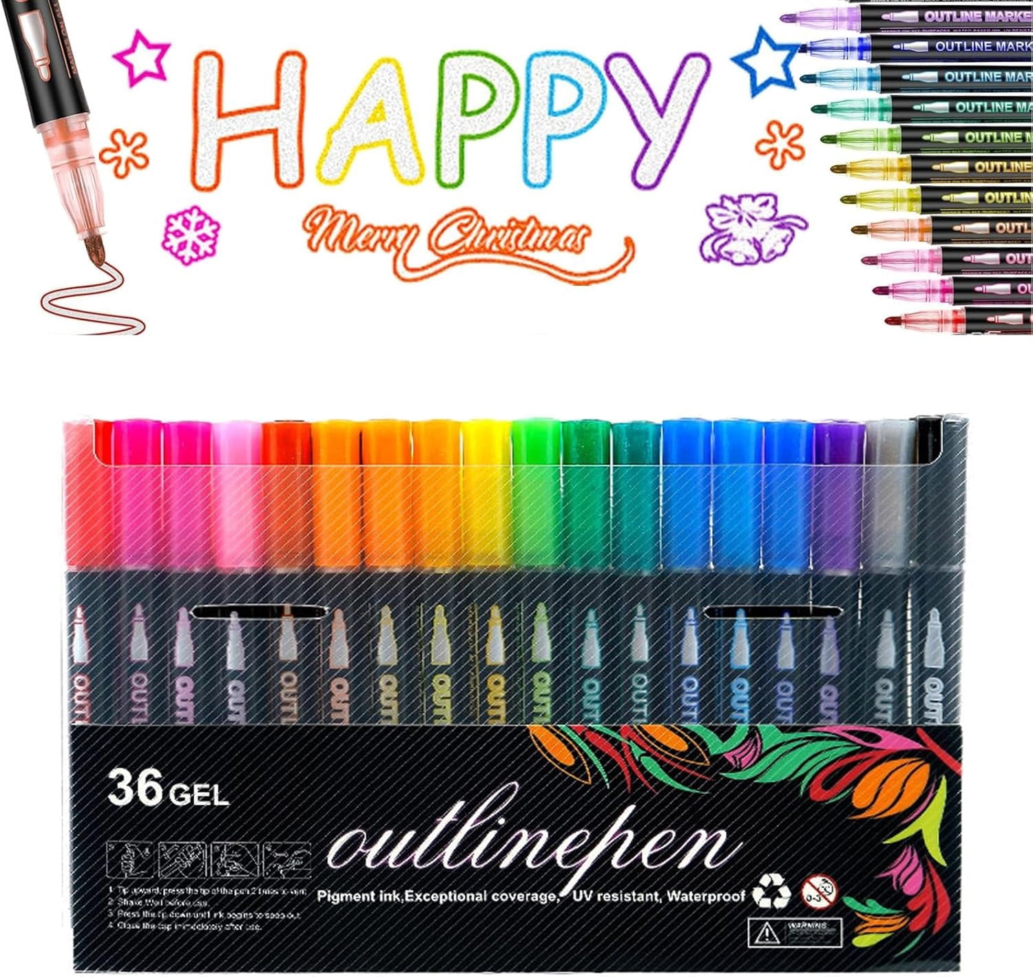 Dreamy Sparkle Dual-Line Contour Pen Set, Dreamy Sparkle Dual Pen, 8/12/24/36 Colors dual line contour markers, Outline Markers Self-Outline Metallic Markers, Double Line Outline Markers