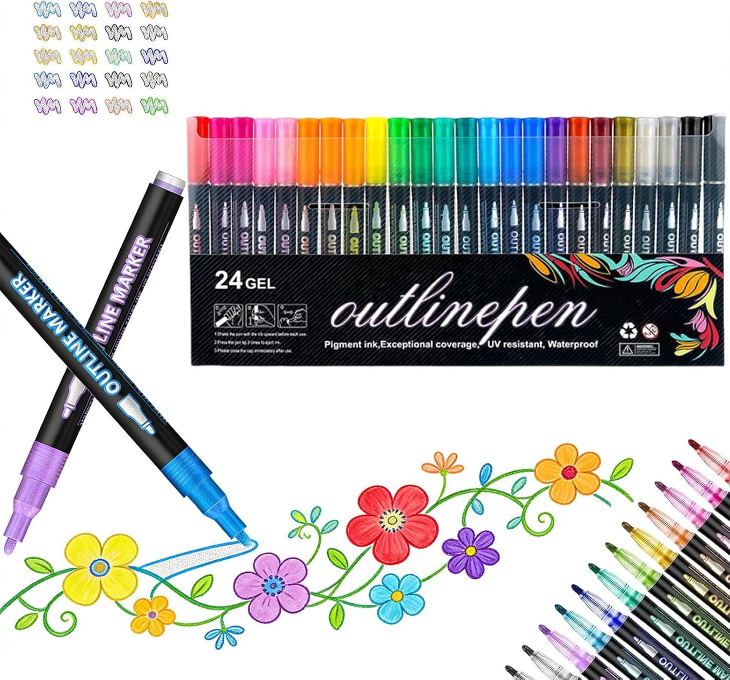 Dreamy Sparkle Dual-Line Contour Pen Set,Metallic Outline Marker with 0.08-0.12in Precision Tip,Fast-Drying Non-Toxic Ink for Art,Cards & DIY Crafts,Easy to Use