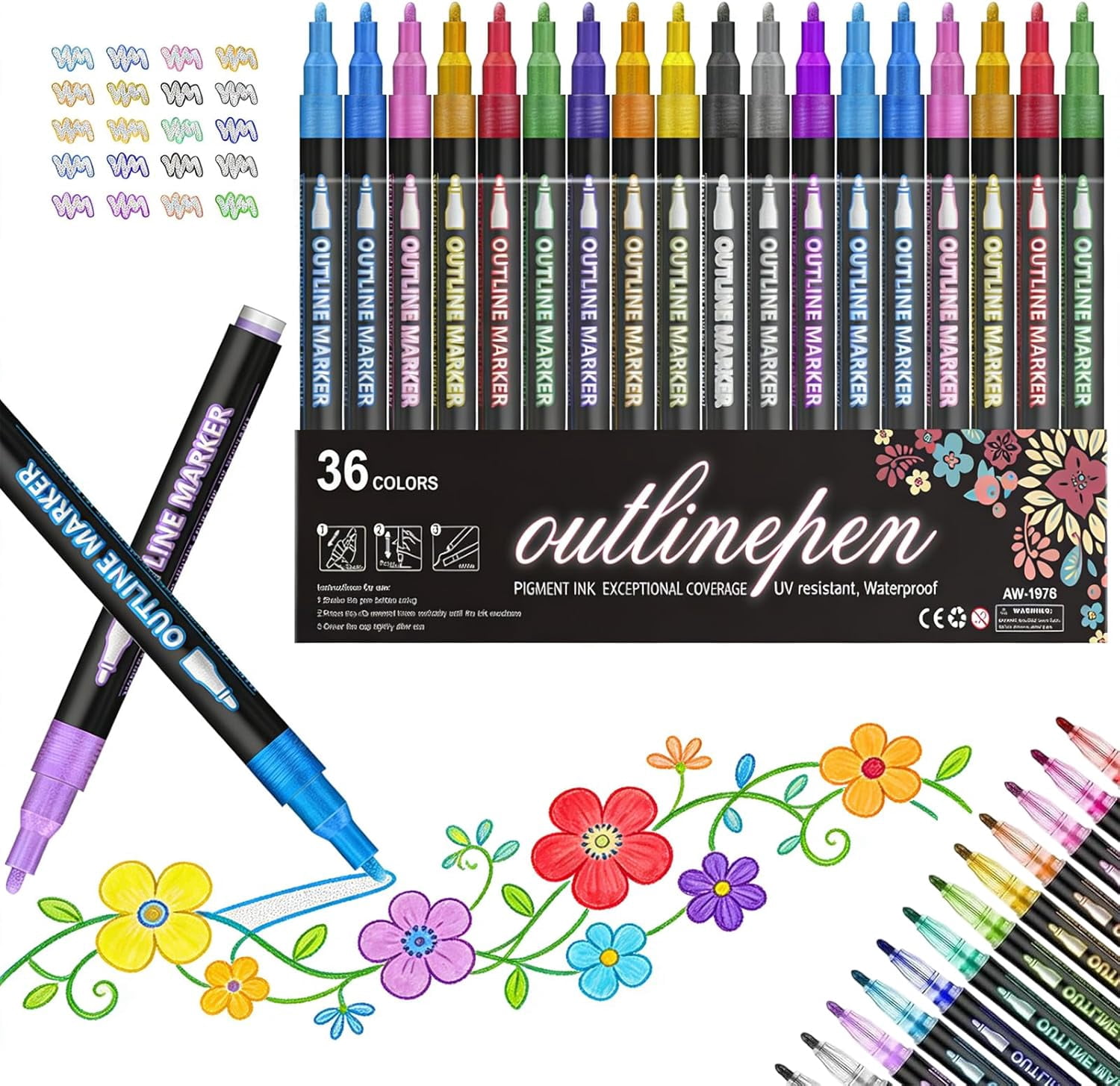 Dreamy Sparkle Dual-Line Contour Pen Set,Metallic Outline Marker with 0.08-0.12in Precision Tip,Fast-Drying Non-Toxic Ink for Art,Cards & DIY Crafts,Easy to Use