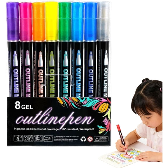 Dreamy Sparkle Dual-Line Contour Pen Set, Metallic Outline Marker with 2mm Precision Tip, Fast-Drying Non-Toxic Ink for Art, Journaling, Scrapbooking, Cards & DIY Crafts