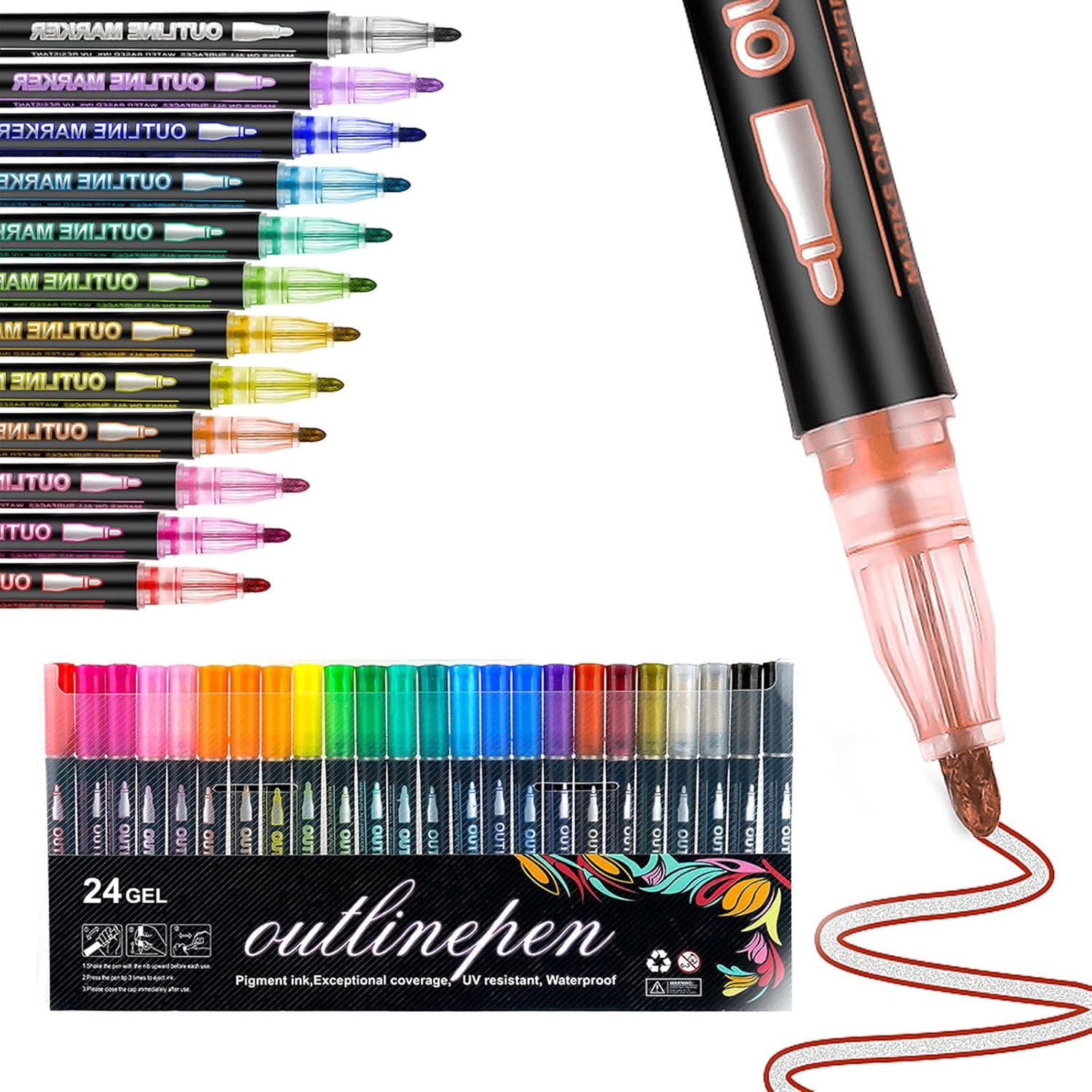 Dreamy Sparkle Dual-Line Contour Pen Set with Metallic Outline, Double Line Outline Art Pen, Quick-Dry Ink for Drawing, Coloring & DIY Crafts