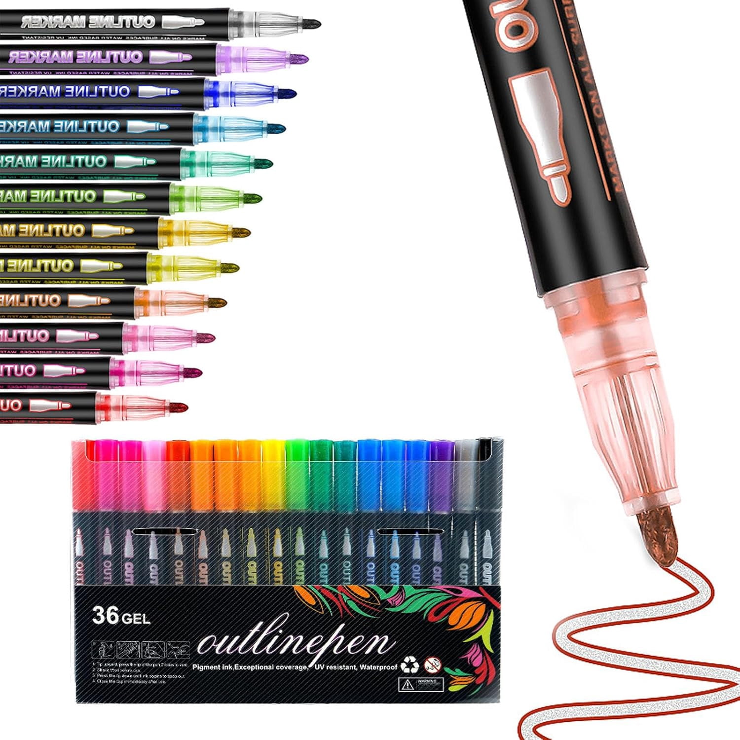 Dreamy Sparkle Dual-Line Contour Pen Set with Metallic Outline, Double Line Outline Art Pen, Quick-Dry Ink for Drawing, Coloring & DIY Crafts