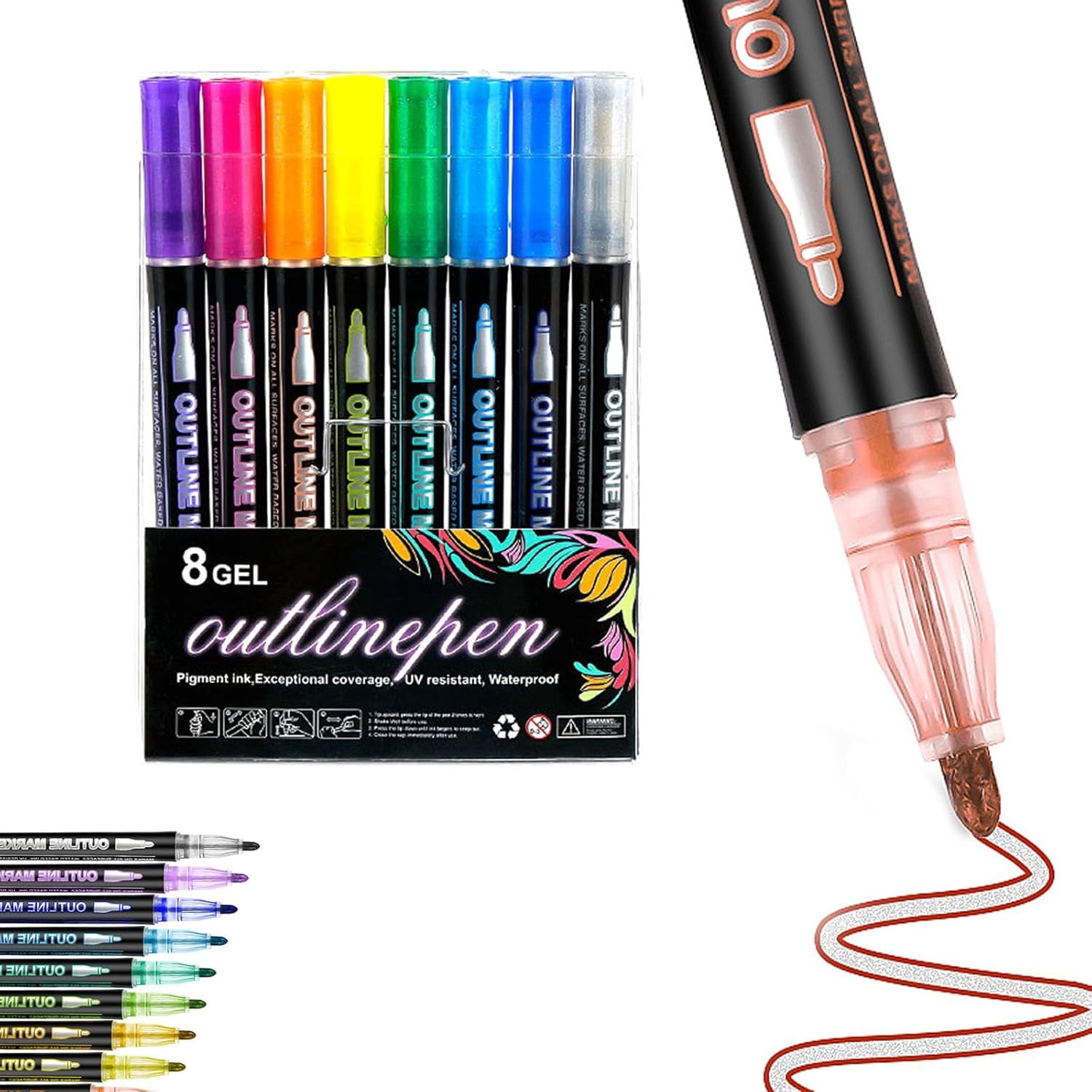Dreamy Sparkle Dual-Line Contour Pen Set with Metallic Outline, Double Line Outline Art Pen, Quick-Dry Ink for Drawing, Coloring & DIY Crafts