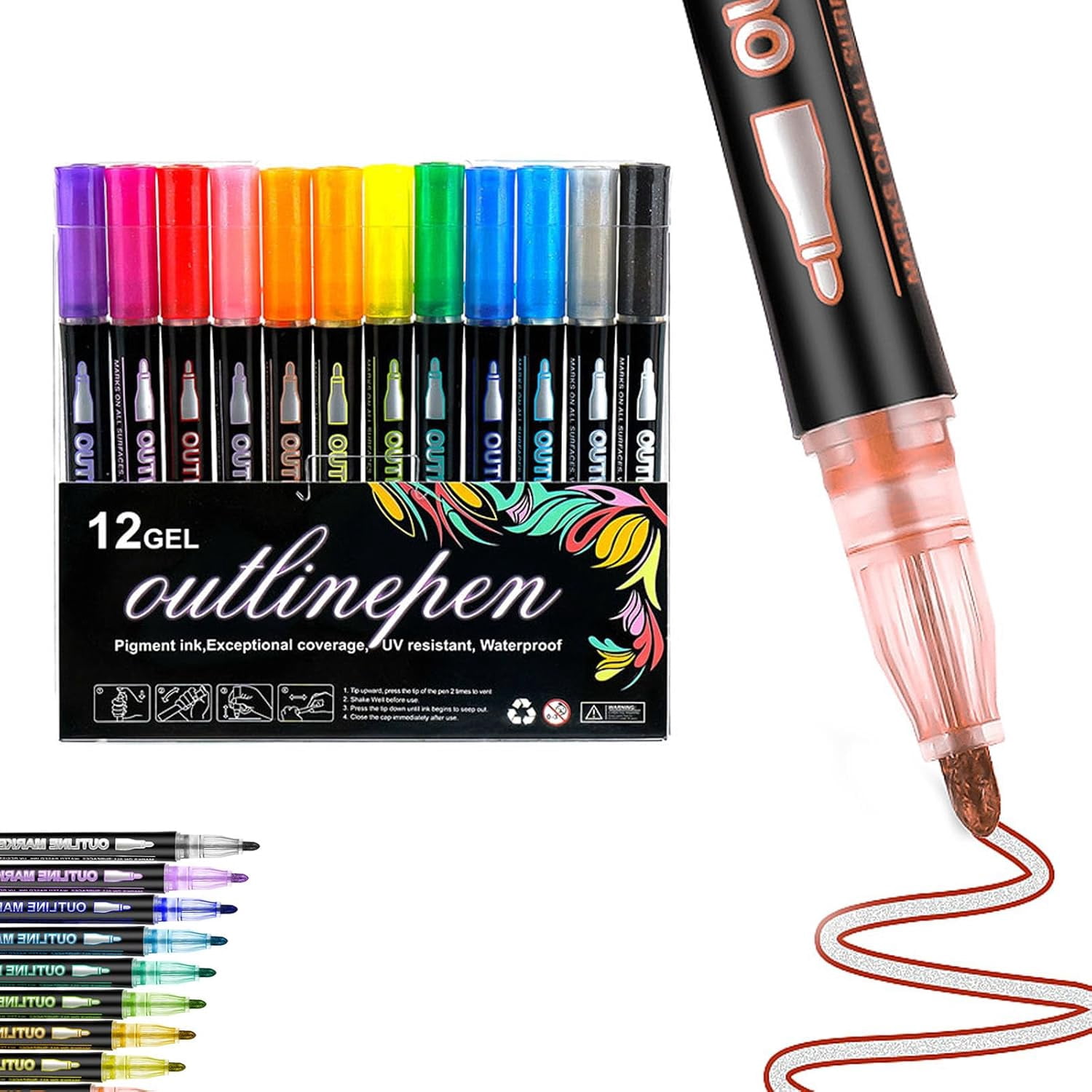 Dreamy Sparkle Dual-Line Contour Pen Set with Metallic Outline, Double Line Outline Art Pen, Quick-Dry Ink for Drawing, Coloring & DIY Crafts