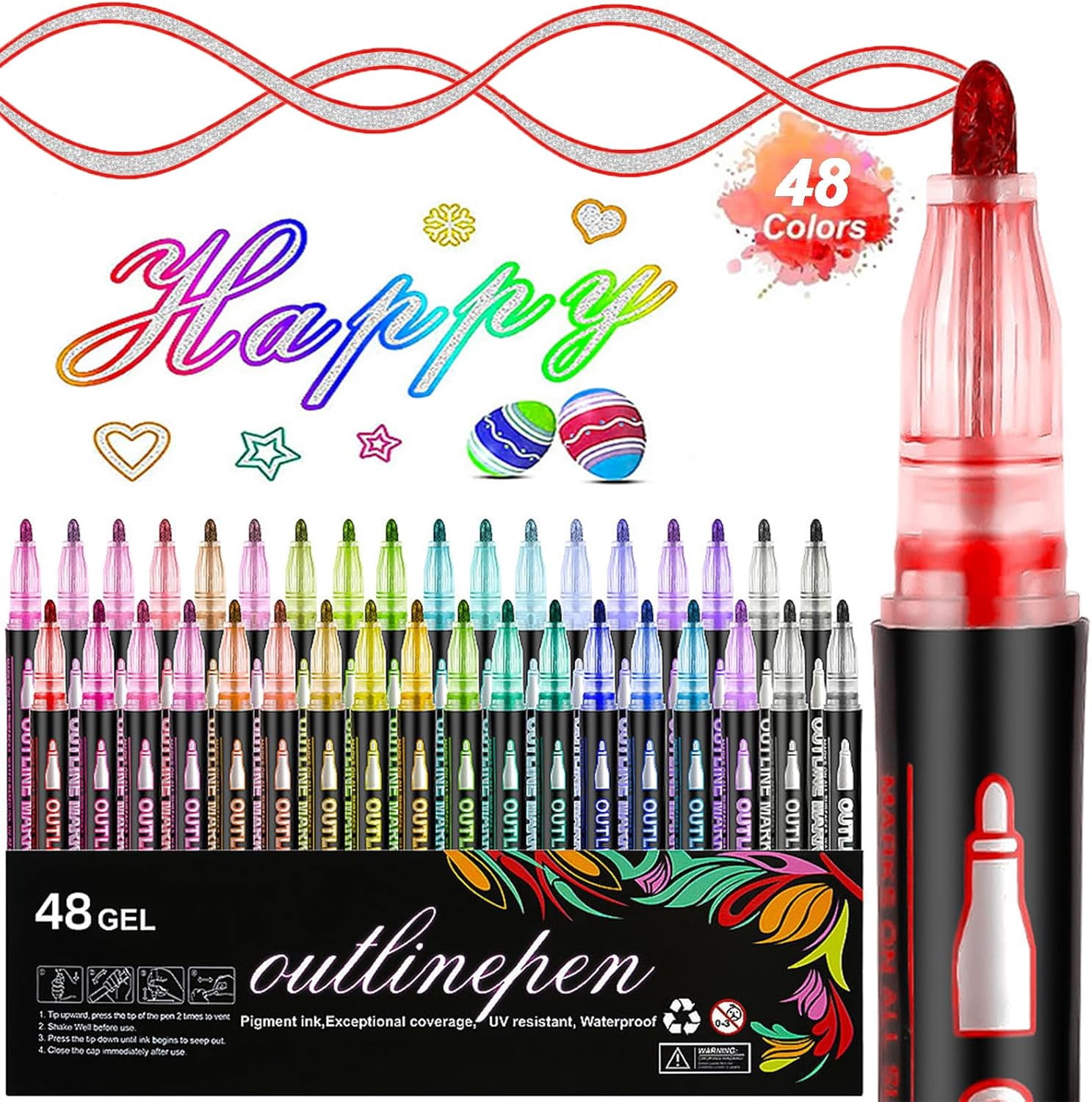 Dreamy Sparkle Dual-Line Contour Pen,Waterproof Self-Outline Metallic Markers,Double Line Highlighter for DIY,Art Drawing