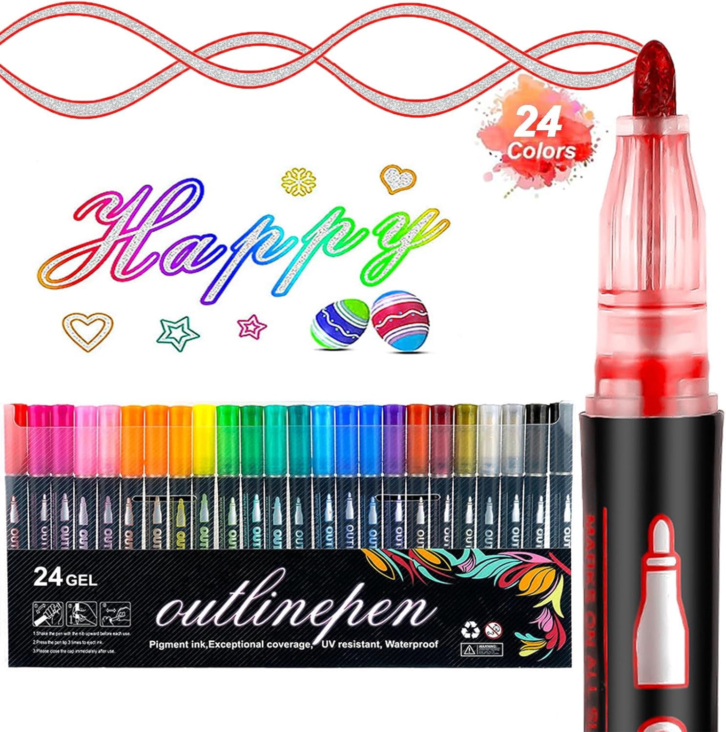Dreamy Sparkle Dual-Line Contour Pen,Waterproof Self-Outline Metallic Markers,Double Line Highlighter for DIY,Art Drawing