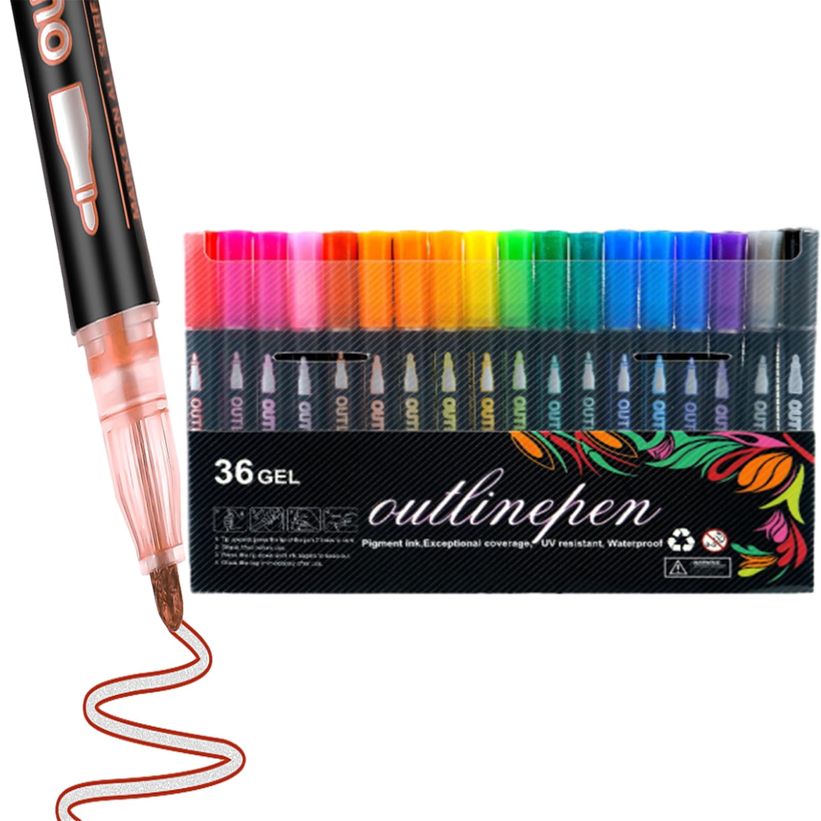 Dreamy Sparkle Dual-Line Contour Pens, Super Squiggles Glitter & Metallic Markers for Drawing, 36 Colors Self-Outline Art Pens Set for Journaling, Crafts, Card Making