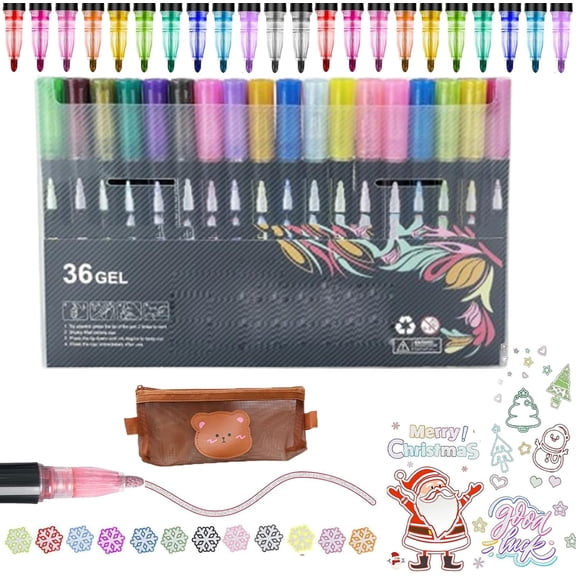 Dreamy Sparkle Dual Pen, Double Line Super Squiggles Metallic Glitter Pens, Quick-Dry Ink Dual-Line Contour Pen for Coloring, Drawing