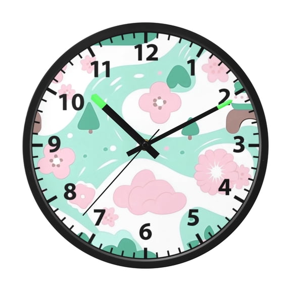 Dreamy Spring Landscape Wall Clock 12 Inch Voice Activated Night Light Silent Non Ticking