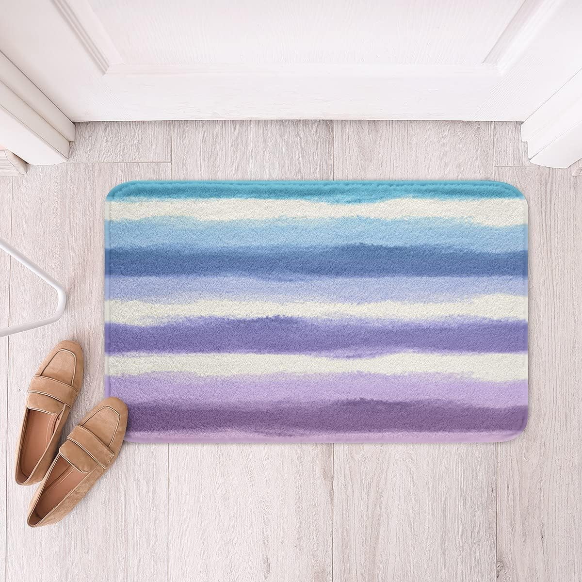 Dreamy Stripe Shaggy Absorbent Floor Mat Girly Stripe Style Non Slip Bath Mat for Purple Blue Streak Geometric Microfiber Bathroom Rugs Soft Room Decor Multicolor Gingham 16"x24"