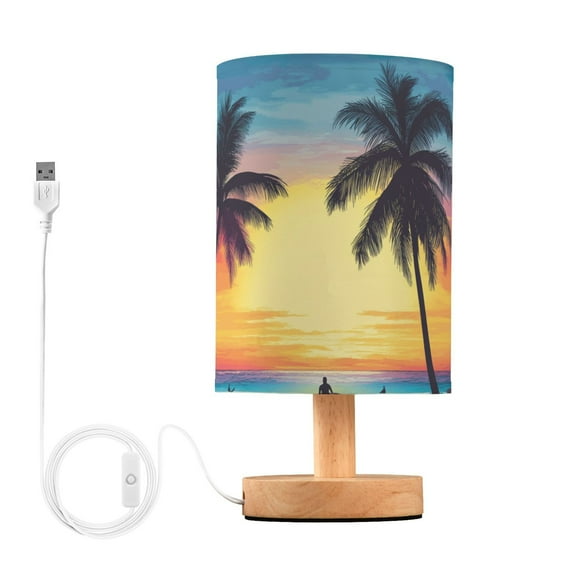 Dreamy Sunset Beach Tropical Trees Table Lamp with USB Port LED Warm Light Lamp Night Light Home Decor