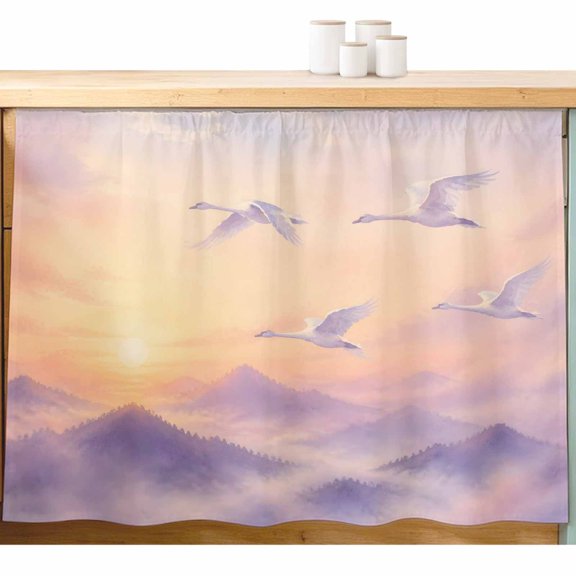 Dreamy Sunset Cabinet Curtains 11" W x 13" L, Crane Purple Mountains Clouds Romantic Serene Under-Desk Privacy Dust Proof Drape Dishwasher Curtain Sink Skirt for Kitchen Closet Bathroom Laundry
