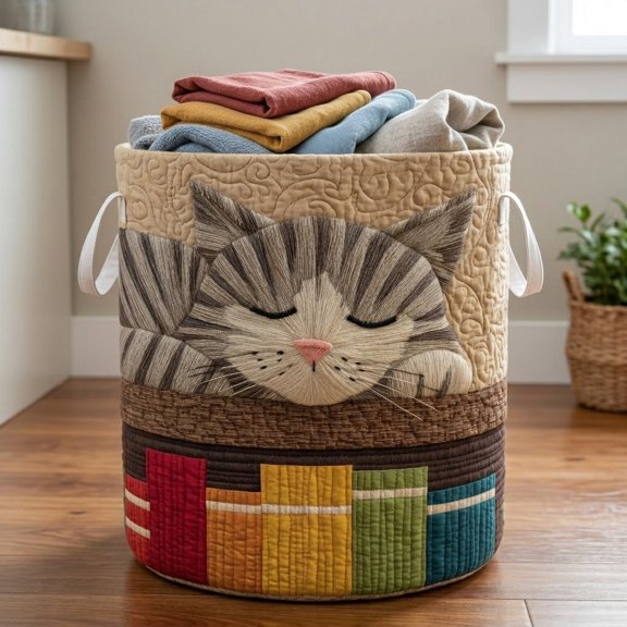 Dreamy Tabby Quilted Laundry Basket