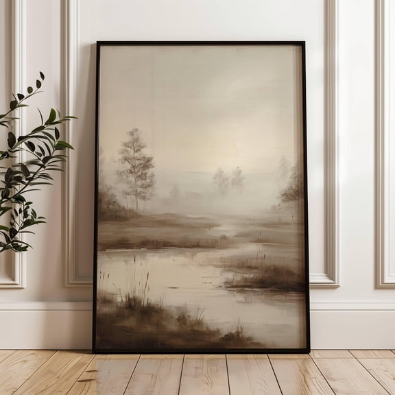 Dreamy Tranquil Landscape Peaceful Scenery Neutral Sepia Forest Poster, Poster Home Decor, Poster Only