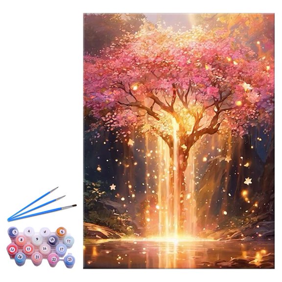 Dreamy Tree Landscape Decorative Wall Art Canvas Painting, Fantasy Waterfall & Starry Night Design, Cloth Wall Hanging for Living Room Bedroom Home Decor 40x50cm