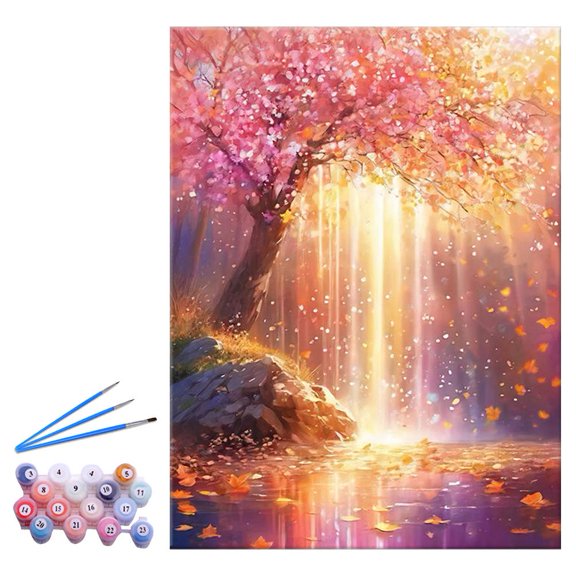 Dreamy Tree Landscape Decorative Wall Art Canvas Painting, Fantasy Waterfall & Starry Night Design, Cloth Wall Hanging for Living Room Bedroom Home Decor 40x50cm