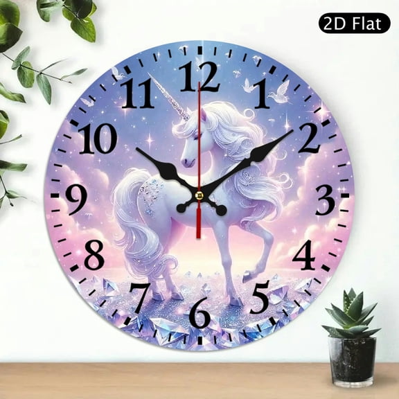Dreamy Unicorn Wall Clock with Magical Pastel Landscape, 10x10 Inch Round Decorative Clock for Kids Room, Silent Non-Ticking Digital Print, 1pc, Battery Not Included