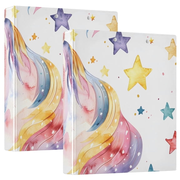 Dreamy Unicorn with Colorful Stars Round Ring Binder 3 Rings 1.5" Capacity File Storage for A4 Size 1 Pack