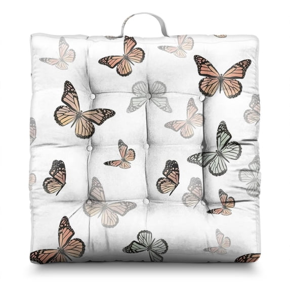 Dreamy Watercolor Butterflies Meditation Cushion 4.7" Thick Comfort for Hard Floors